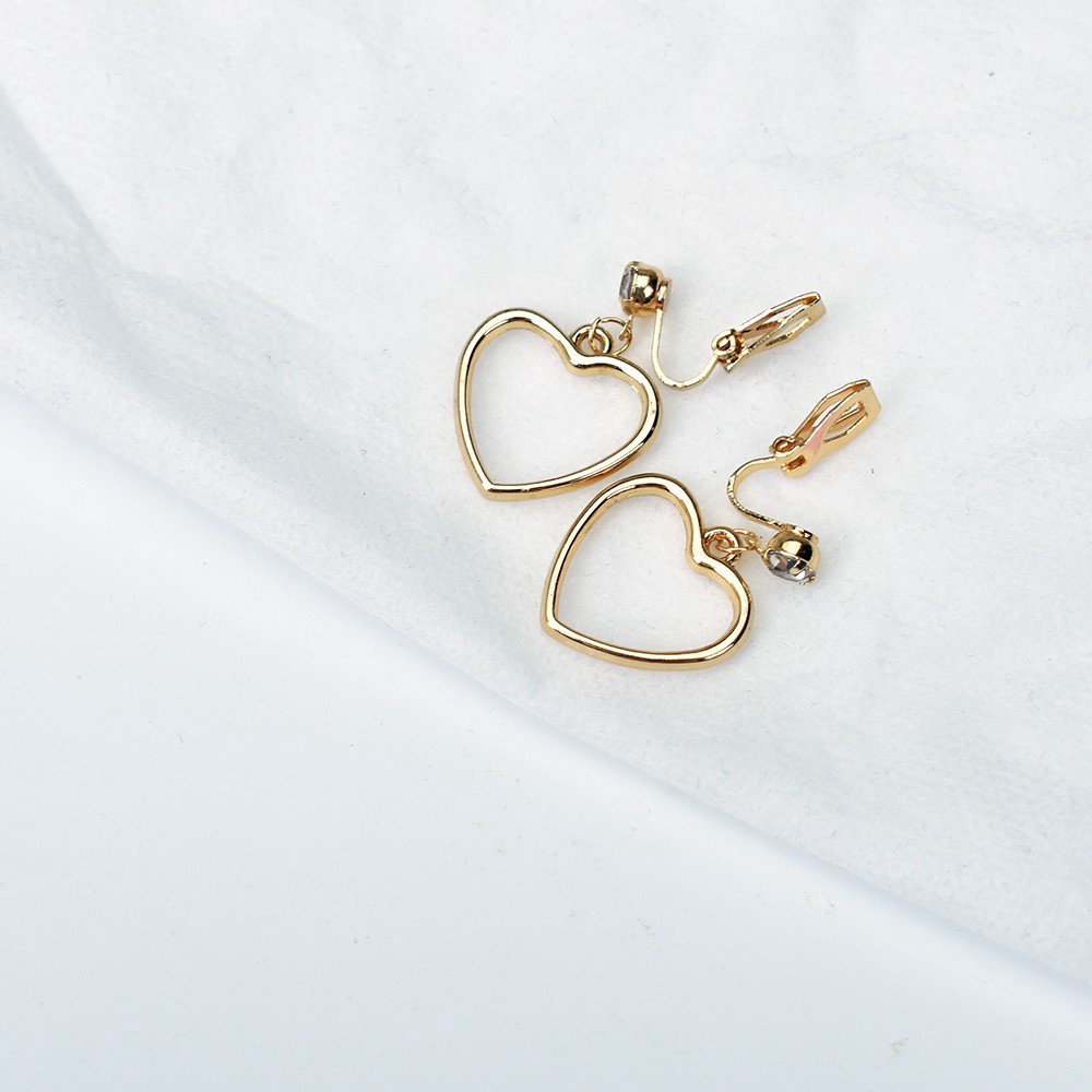 Khuyên kẹp vành tai hình trái tim màu vàng/bạc thời trang cho nữ