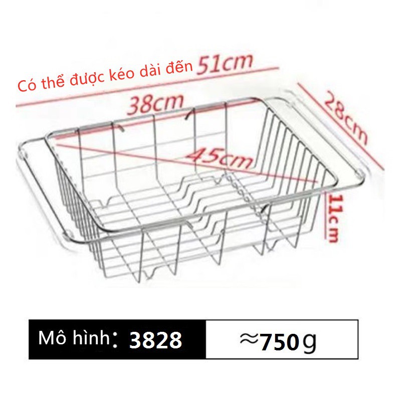 Rổ úp chén Inox 304, giá đỡ, khay úp inox cao cấp có thể thay đổi chiều dài gác bồn rửa chén, ráo nước