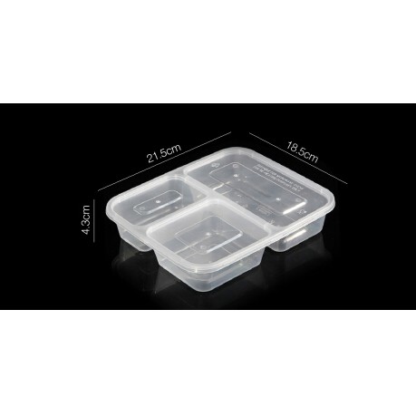Hộp cơm nhựa pp màu đen nắp trong 3 ngăn (50 bộ)