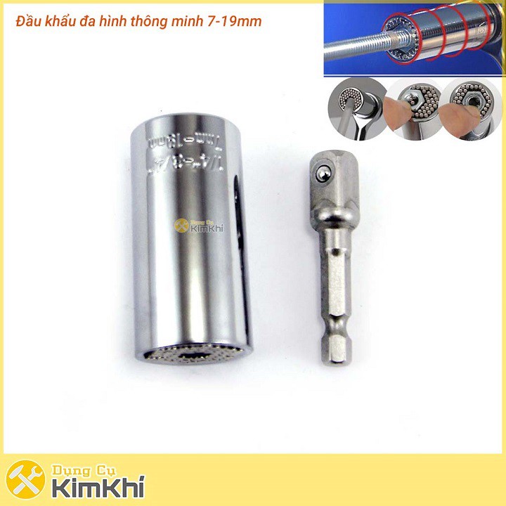 Bộ đầu khẩu đa hình 2 chi tiết 7-19mm và đầu nối vuông 1/2 inch - bộ đầu khẩu lắp máy khoan