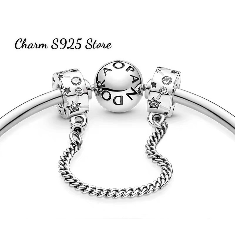 charm pan khoá chặn xích đính đá ngôi sao bạc s925 cao cấp