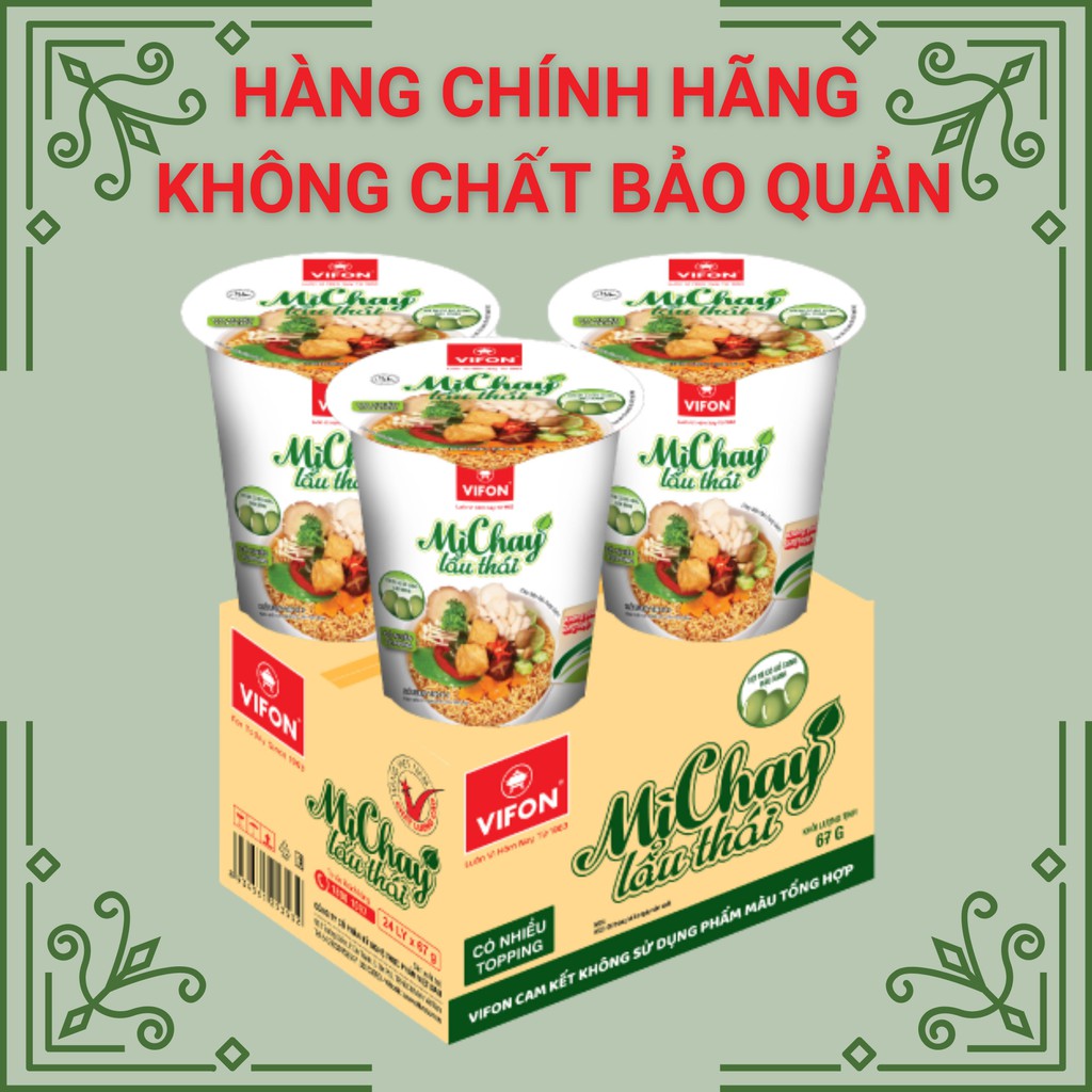 Thùng 24 Ly Mì Topping Lẩu Thái Chay VIFON 60g/Ly