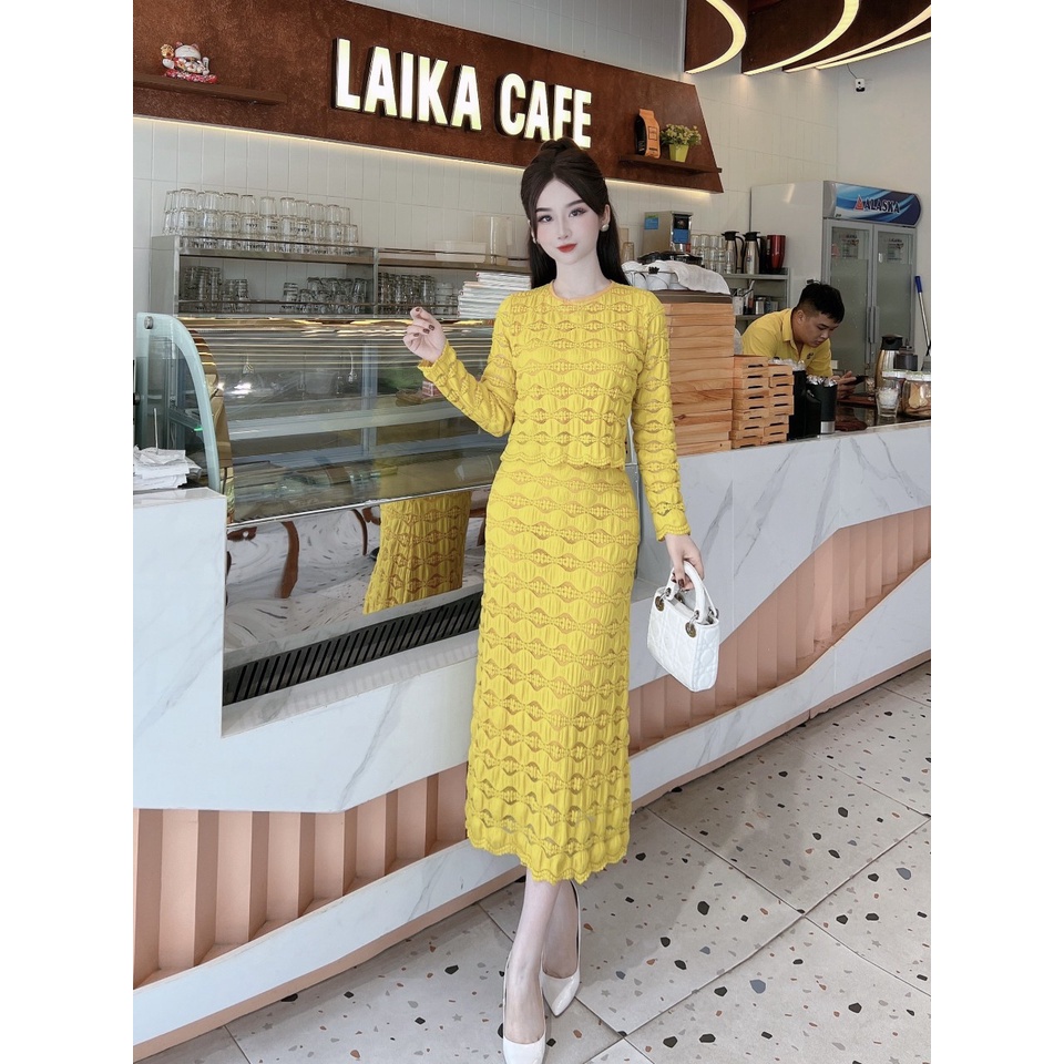 Set váy thu đông dáng dài váy dự tiệc và công sở tiểu thư siêu xinh tôn da tôn dáng