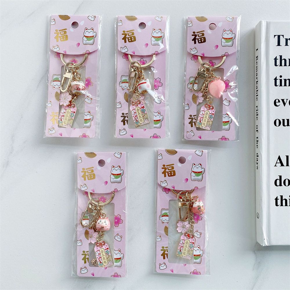 LANFY Móc khóa điện thoại trang trí hình mèo may mắn Sakura Maneki Neko dễ thương làm quà tặng tình bạn