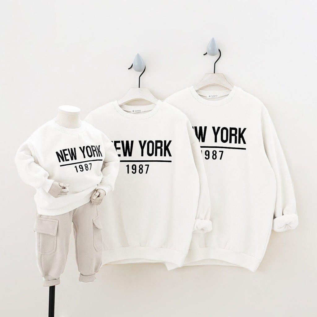 Áo Sweater Gia Đình Familylove - Áo Sweater mẫu thu đông gia đình New York 1987 xinh xắn Chất Liệu Nỉ Da Cá Cao Cấp