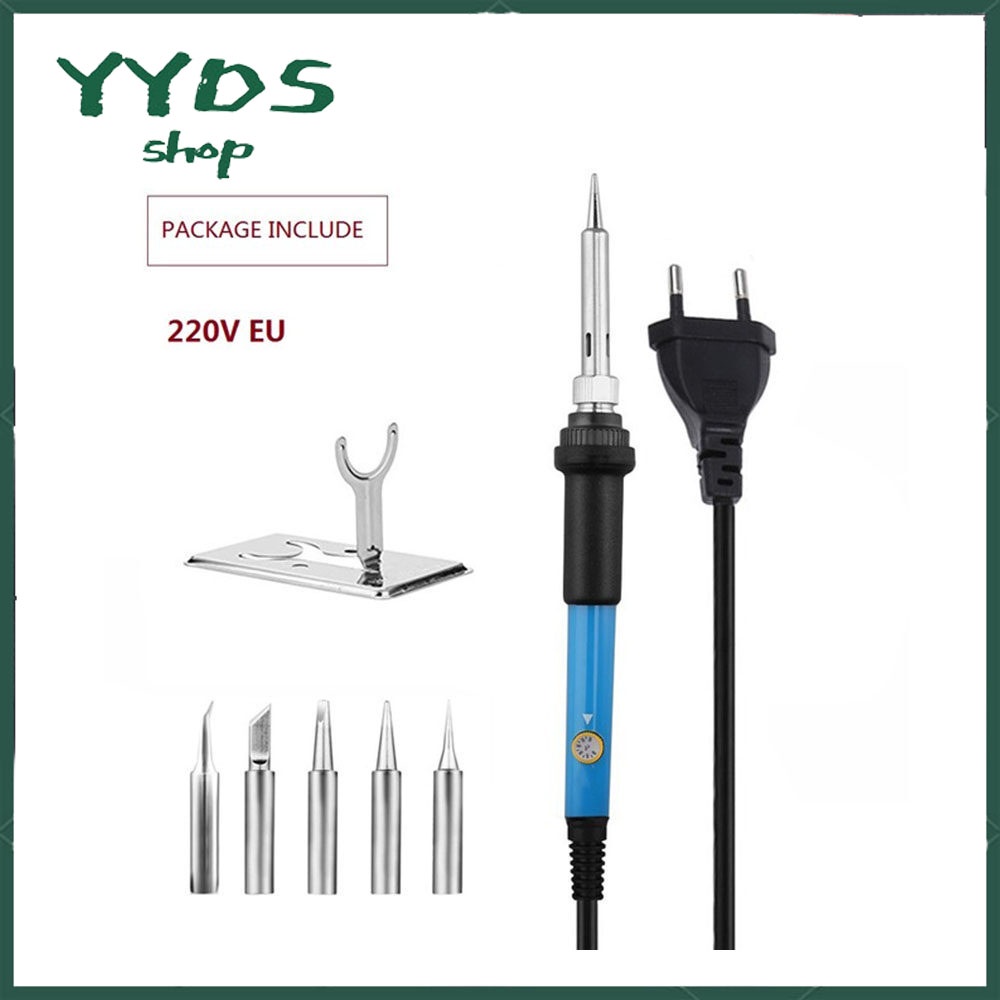 Mỏ hàn chì 60W 220V có thể điều chỉnh + 5 đầu hàn thay thế cực tiện lợi, phích cắm chuẩn EU - YYDS shop