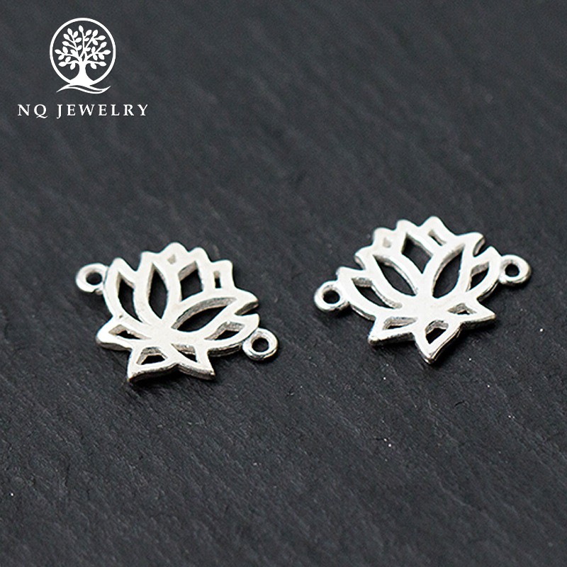 Combo 5 charm bạc khóa liên kết vòng hình hoa sen 11*15mm - NQ Jewelry
