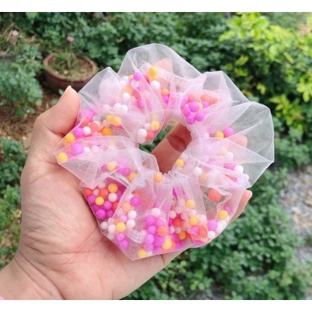 Cột tóc SCRUNCHIES pom pom hạt nhỏ