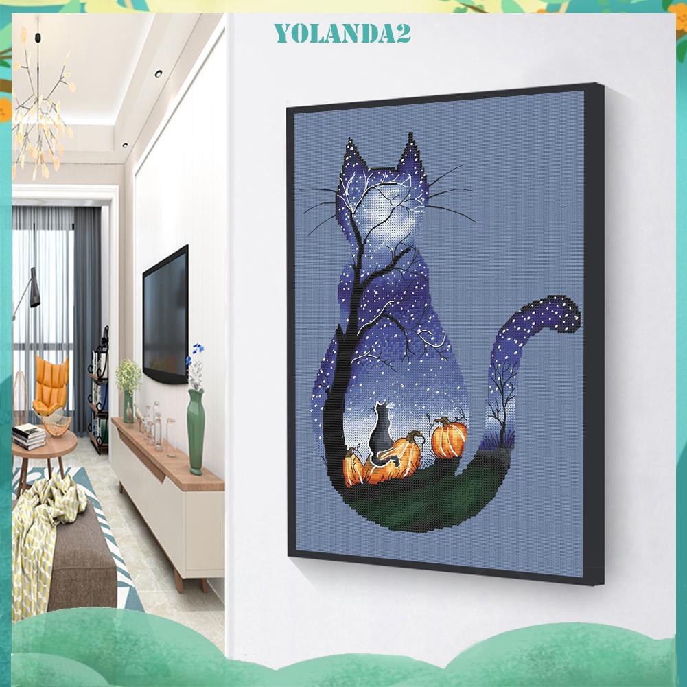 Set tranh thêu chữ thập hình mèo 11ct DIY