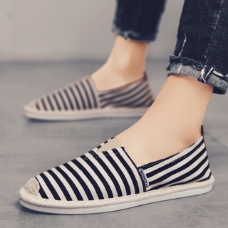 Slip on - giày lười vải nam - vải thô sọc đen và xanh dương - mã sp 2906
