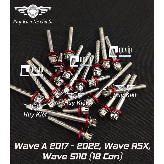 [Sale Khủng] Bộ Ốc Lốc Máy Salaya Inox 304 + Lông Đền Nhôm Đỏ Cho Wave A 2017 - 2022, Wave RSX, Wave S110 (18 Con) 5558