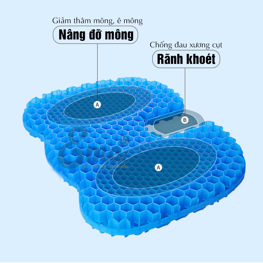 Đệm ngồi bệt 3D Silicon thoáng khí thế hệ 3 hình chữ U chống đau xương cụt, chống trĩ, chống thâm mông, ê mông