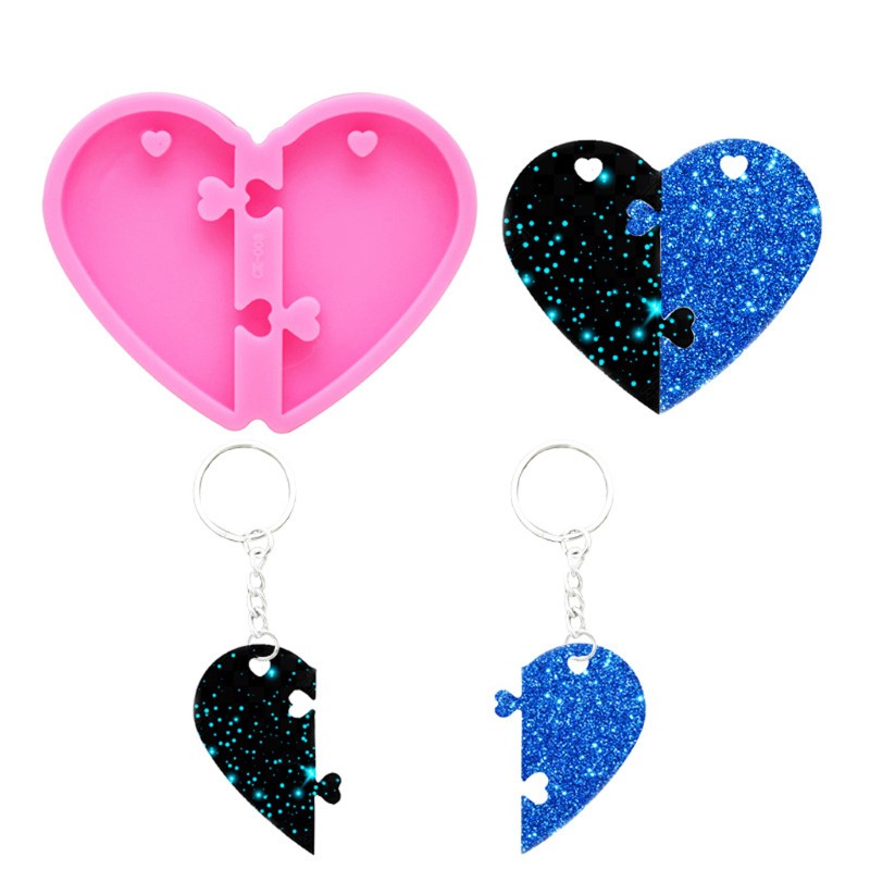 time* Handmade Valentine's Day Heart Pendant Keychain Resin Casting Mold Puzzle Heart Love Epoxy Resin Mold Tools Art Crafts