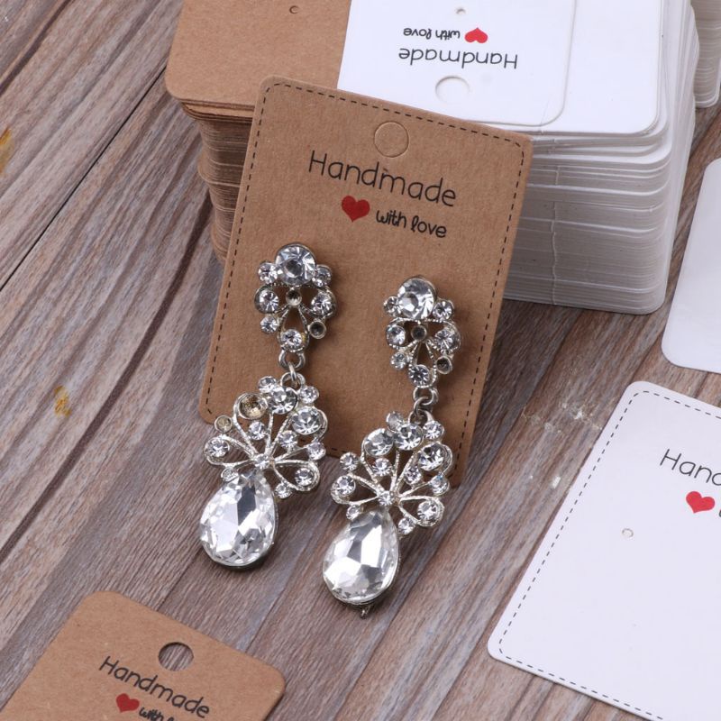 Set 100 Tấm Thẻ Giấy Kraft Trơn Thủ Công Treo Trang Sức Bông Tai Dây Chuyền