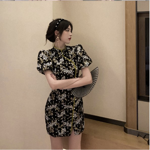 Đầm bông sườn xám HDT144 Hỉn Hỉn Store