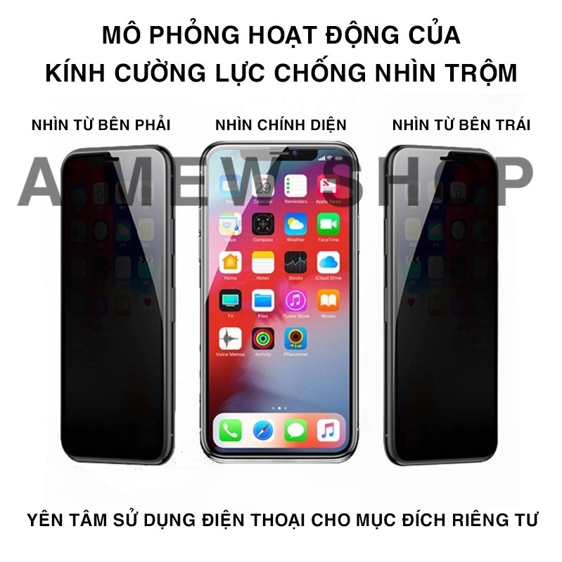 [CAO CẤP] Kính Cường Lực Iphone Full Màn Chống Nhìn Trộm Tê Giác 6/6plus/6s/6splus/7/7plus/8/8plus/x/xr/xs/11/12/pro/max