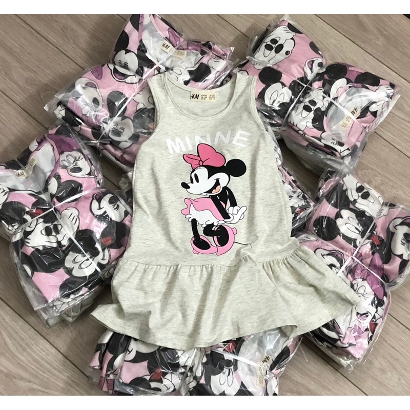 Váy sát nách HM Minnie xám hồng 1-10Y (có ảnh thật)