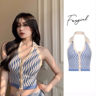 Áo yếm nữ hoạ tiết sọc xanh Forgirl hở lưng phong cách Hàn Quốc thumbnail