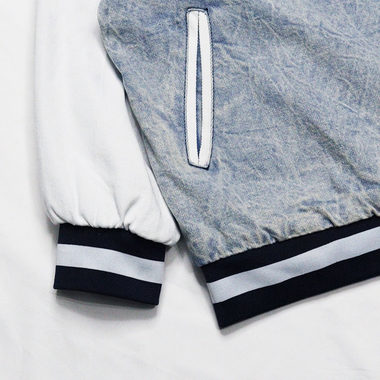 Áo khoác bomber bò màu xanh nhạt loang màu áo khoác thu đông dày dặn thời trang LOHA