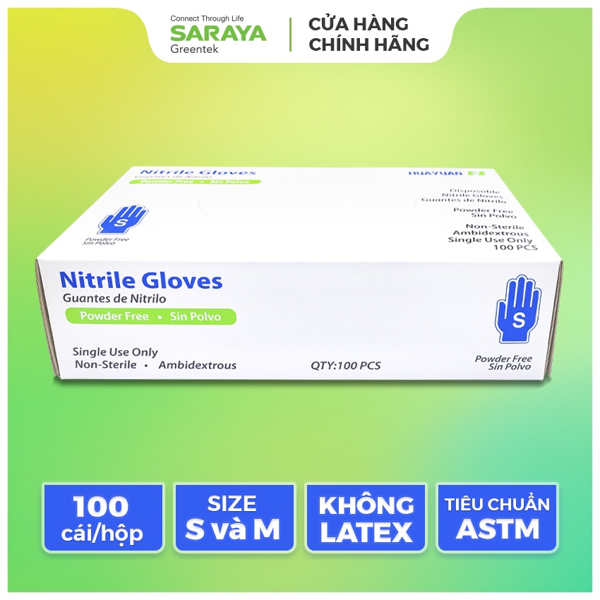 Găng Tay Cao Su Nitrile Huayan Không Bột Dùng Trong Thực Phẩm, Vệ Sinh (Disposable Nitrile Gloves) - 100 CHIẾC/HỘP