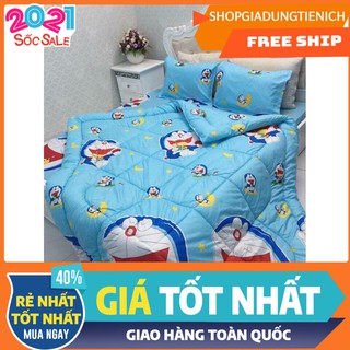 Chăn phao mùa đông siêu nhẹ hình doremon trăng vàng