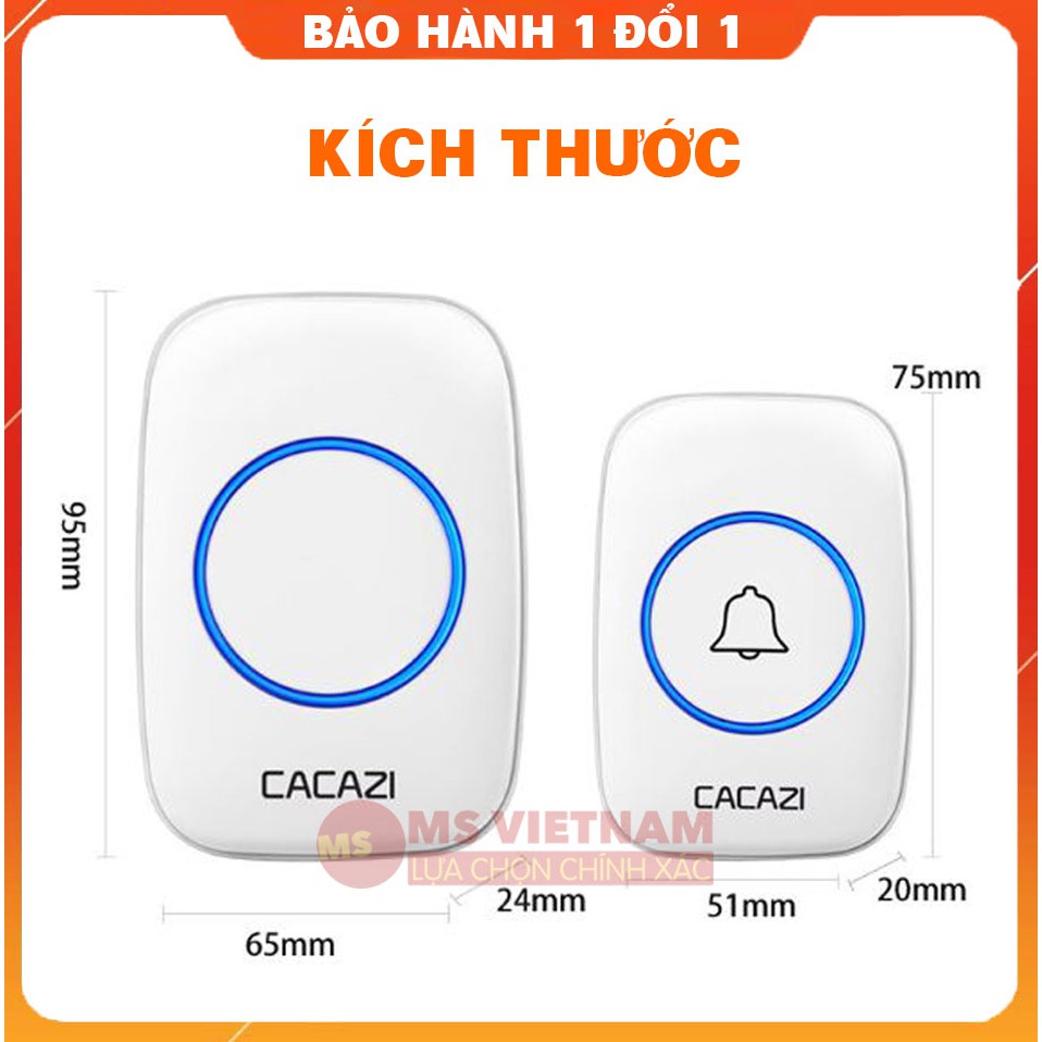 Chuông cửa không dây Cacazi A10 - Dùng pin hoặc điện tiện lợi 220V - MS Plus