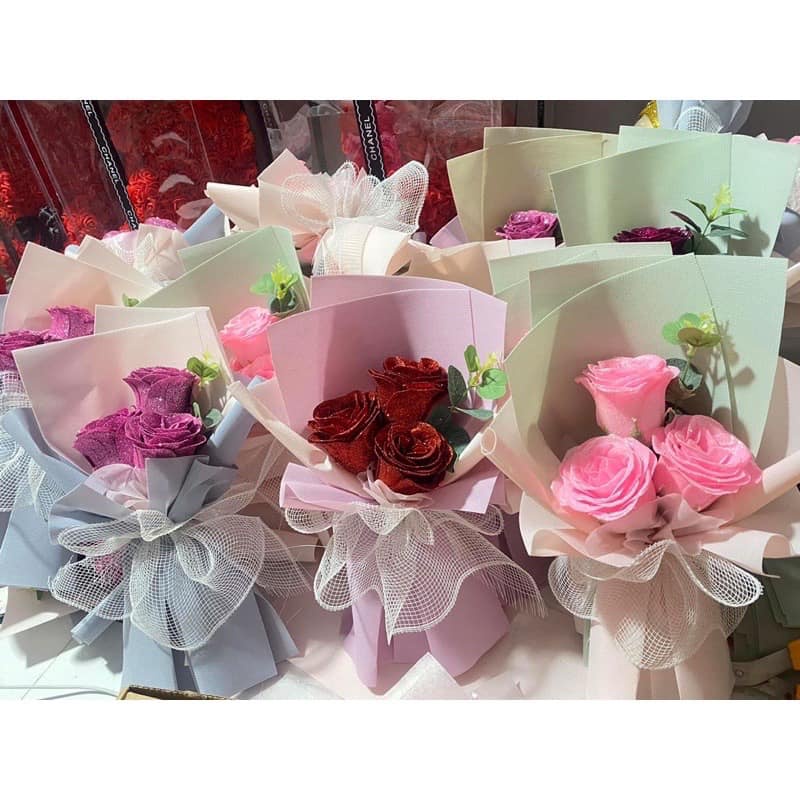 Hoa sáp bó 3 bông sáp sang chảnh, đa dạng mẫu, tặng sinh nhật tặng kèm quà