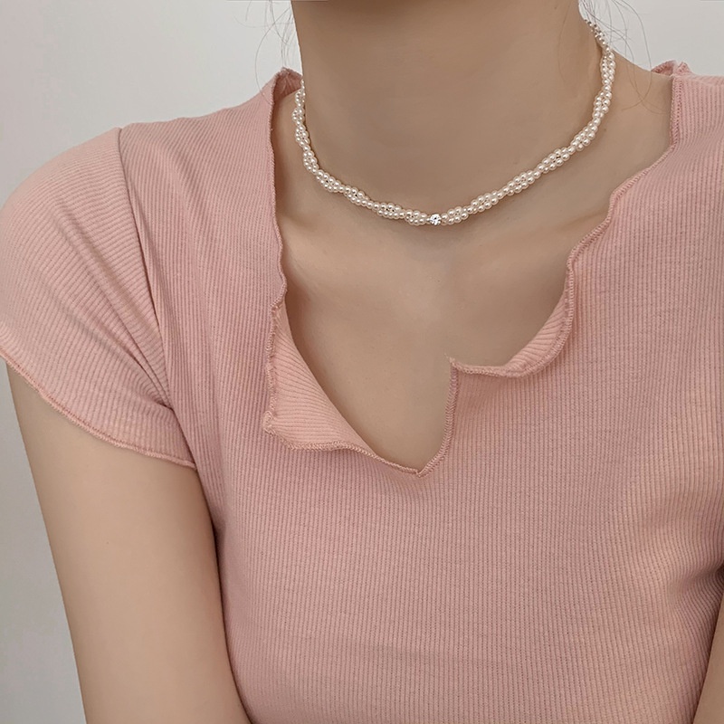 Vòng cổ choker đính ngọc trai giả phong cách Hàn Quốc thời trang sang trọng