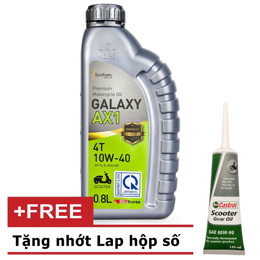 DẦU NHỚT TAY GA GALAXY AX1 10W40 800ML -0.8L (TẶNG TUÝP NHỚT LAP CASTROL 120ML)