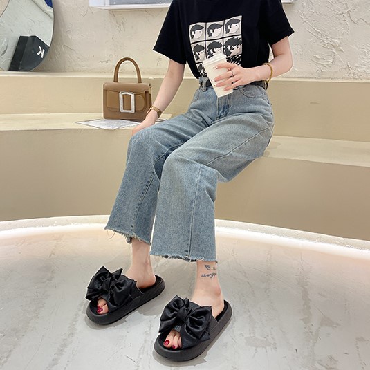 Dép bánh mì đính nơ, dép cute nữ thời trang đế cao 4cm loại 1 chất EVA êm nhẹ