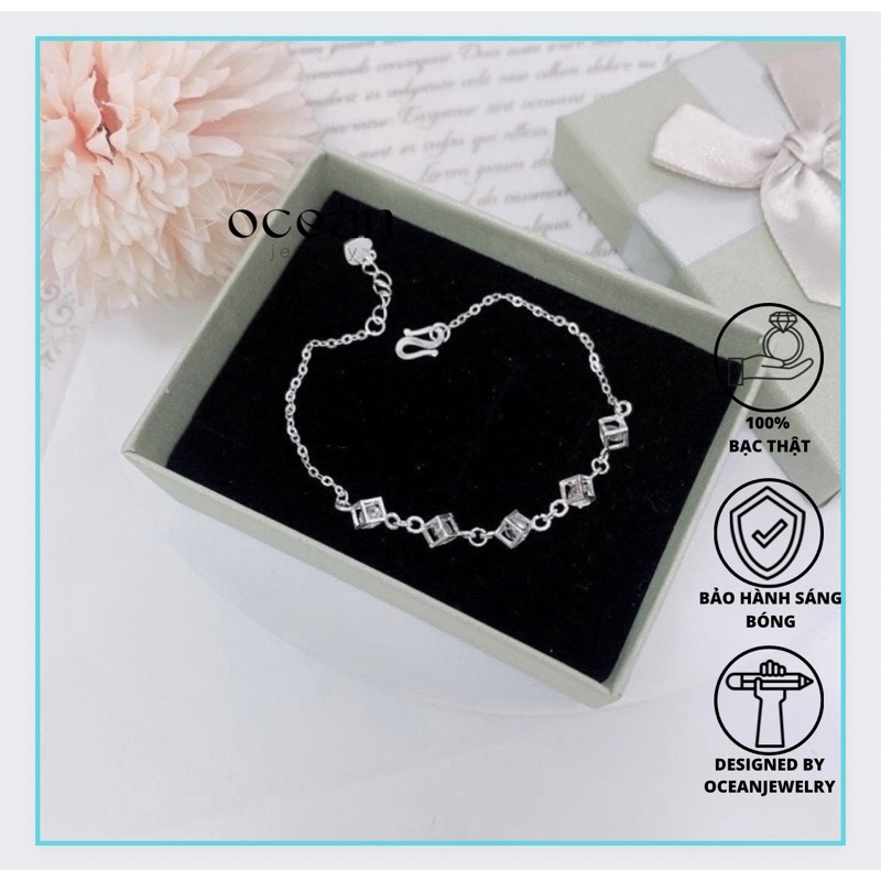 lắc tay bạc nữ 💓HOT DEALS💓 vòng tay bạc nữ,lắc tay xích nữ, bạc ta thiết kế ô vuông đá trắng- OCEANJEWERLY
