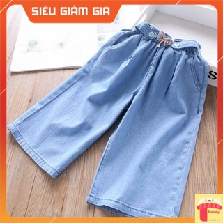 Quần Jean giấy lửng nơ cho bé gái 3-12 tuổi