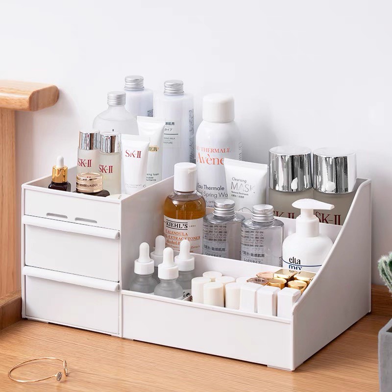 (Xả Kho) Kệ Đựng Mỹ Phẩm, Kệ Để Đồ Trang Điểm Mini 3 Tầng Đa Năng Nhiều Ô Tiện Ích Có Ngăn Kéo