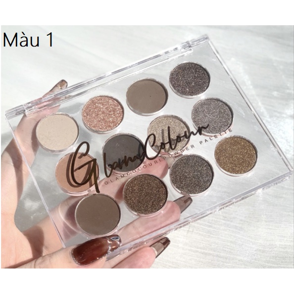 Bảng phấn nhũ mắt Glam Colour 12 ô vỏ trong suốt