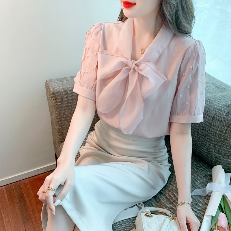 Áo Chiffon Nữ Tay Dài Phối Nơ Thời Trang