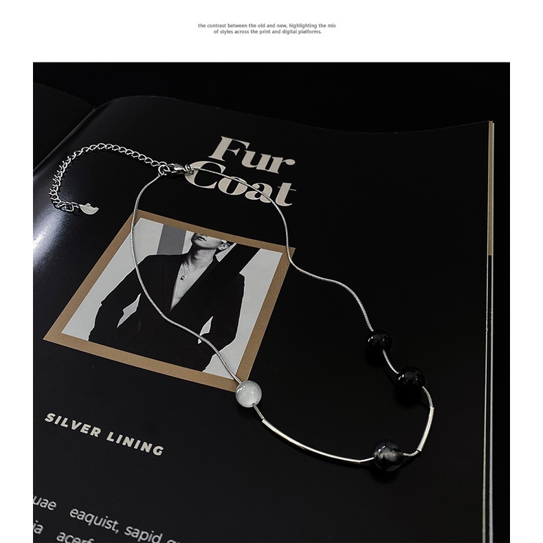 Dây chuyền chuỗi hạt tròn màu đen phong cách cổ điển