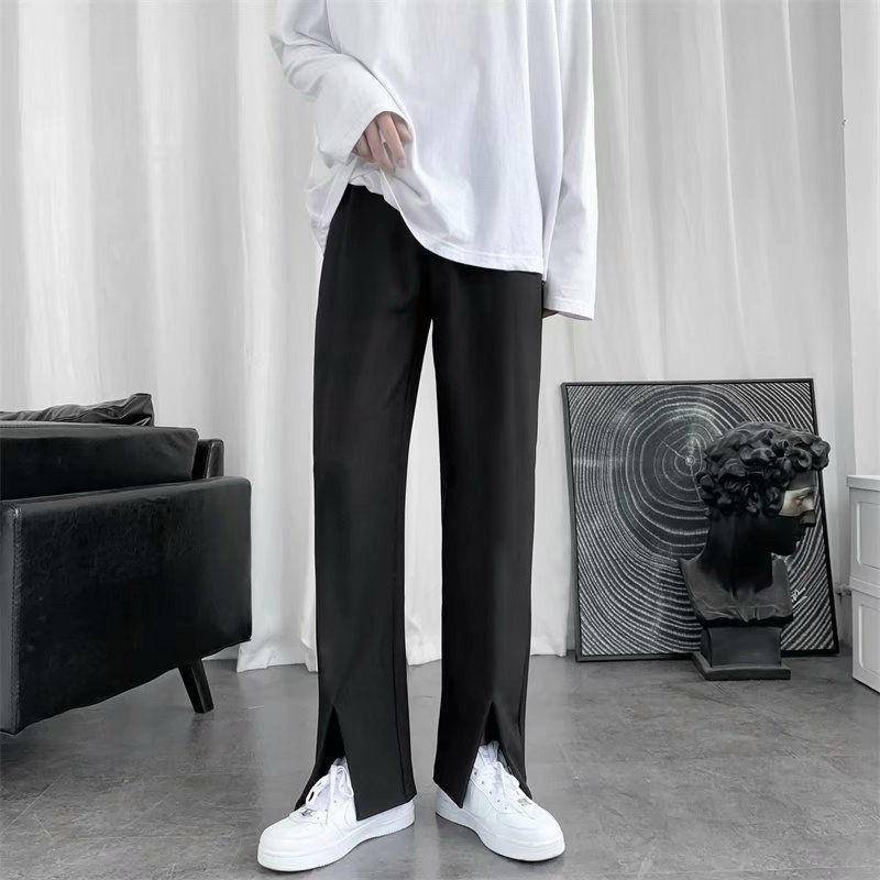 Quần tây lưng cao thiết kế xẻ ống phong cách thời trang dành cho nam,Quần âu nam co giãn,Quần baggy nam suông ống rộng không nhăn không xù