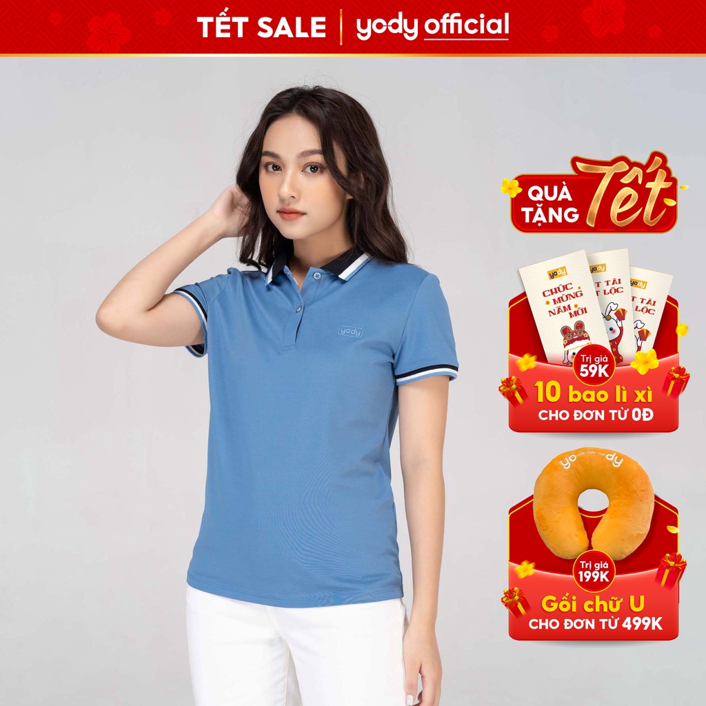 Áo Polo Yody nữ mắt chim phối bo 01 chất liệu Cotton mềm mại APN3704