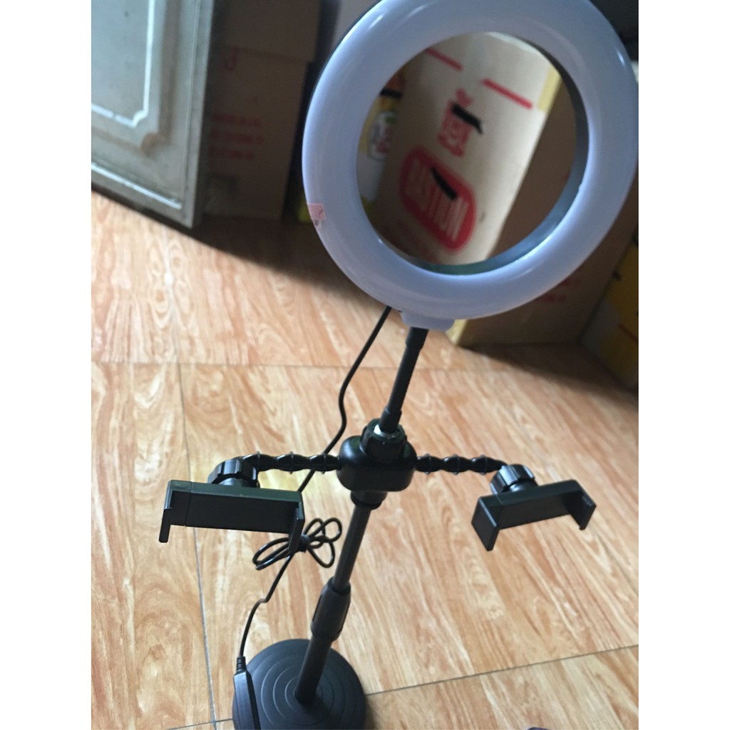 Đèn led livestream để bàn mini tích hợp 2 giá đỡ điện thoại kiểu chữ T