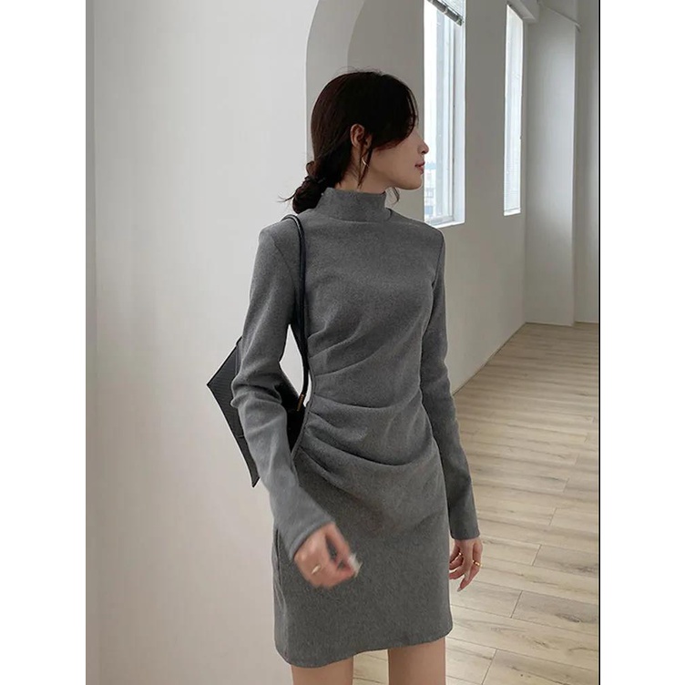 Đầm Tay Dài Cổ Lọ Ôm Eo Phong Cách Hàn Quốc Thời Trang Cho Nữ