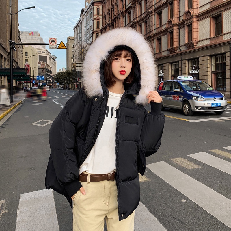 Áo phao nữ hàn quốc mũ lông áo khoác dáng ngắn Quảng Châu màu đen, kem cao cấp chất đẹp YAP1