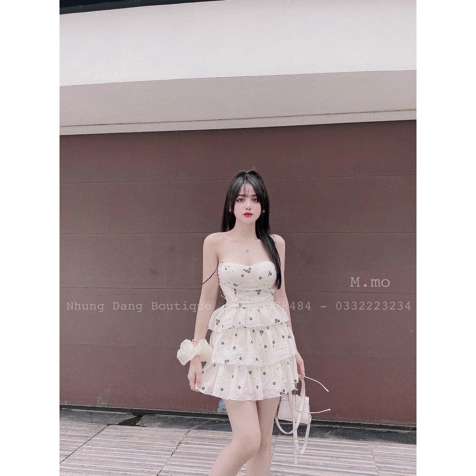 (Slaes freeship2022) Đầm Hoa Nhí Hai Dây Dáng Xoè Tầng, Váy Nữ Tiểu Thư Đi Tiệc Đơn Giản