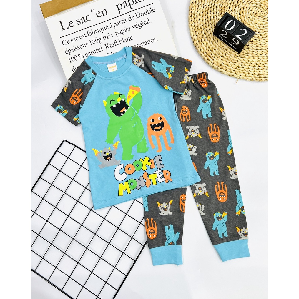 Đồ bộ bé trai tay ngắn quần dài thun cotton vnxk 22 42kg J498