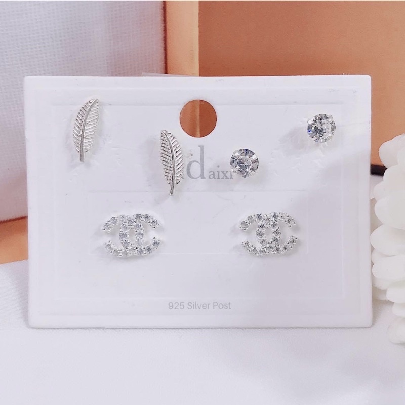 Bộ Bông tai nữ Bạc ta ( 1 bộ gồm 3 đôi ) - Bộ khuyên tai nữ Bạc ta - Vàng bạc Khải Khải