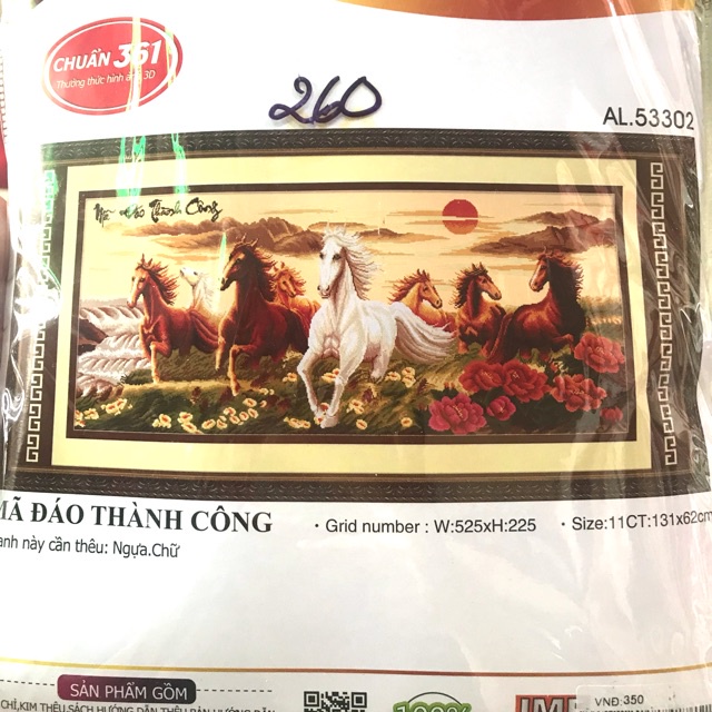 Tranh thêu mã đáo thành công 8 con ngựa 3D Ailuo AL53302 |131x62cm|_ chưa thêu