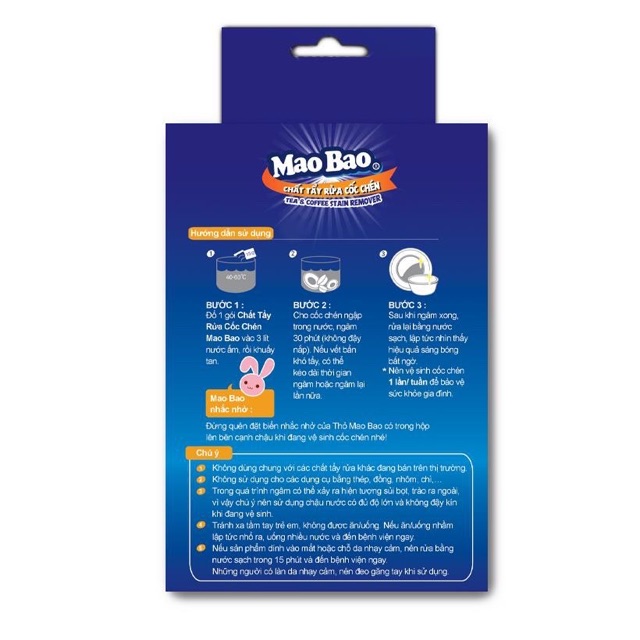 Chất Tẩy Rửa Cốc Chén - Tea &amp; Coffee Stain Remover Mao Bao 15g x 4 gói