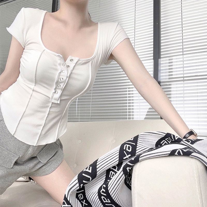 NRVP Áo Thun NgắN Tay DáNg Ôm ThờI Trang Cho Nữ