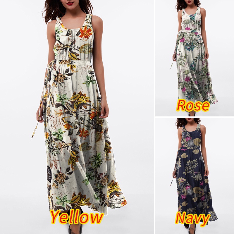 Zanzea Đầm Dây Rút Không Tay In Họa Tiết Thời Trang Nữ