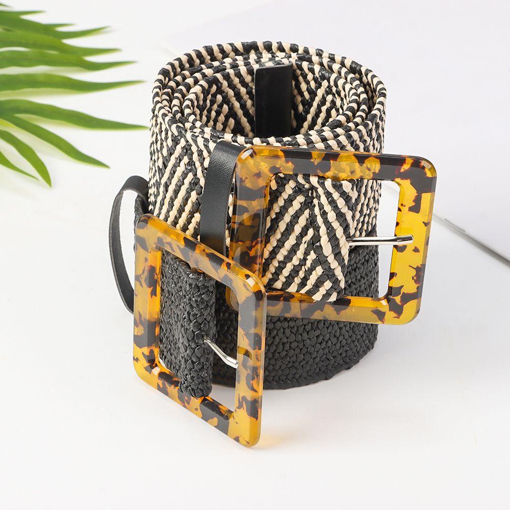 Thắt Lưng Bện Cói Họa Tiết Da Báo Phong Cách Bohemian