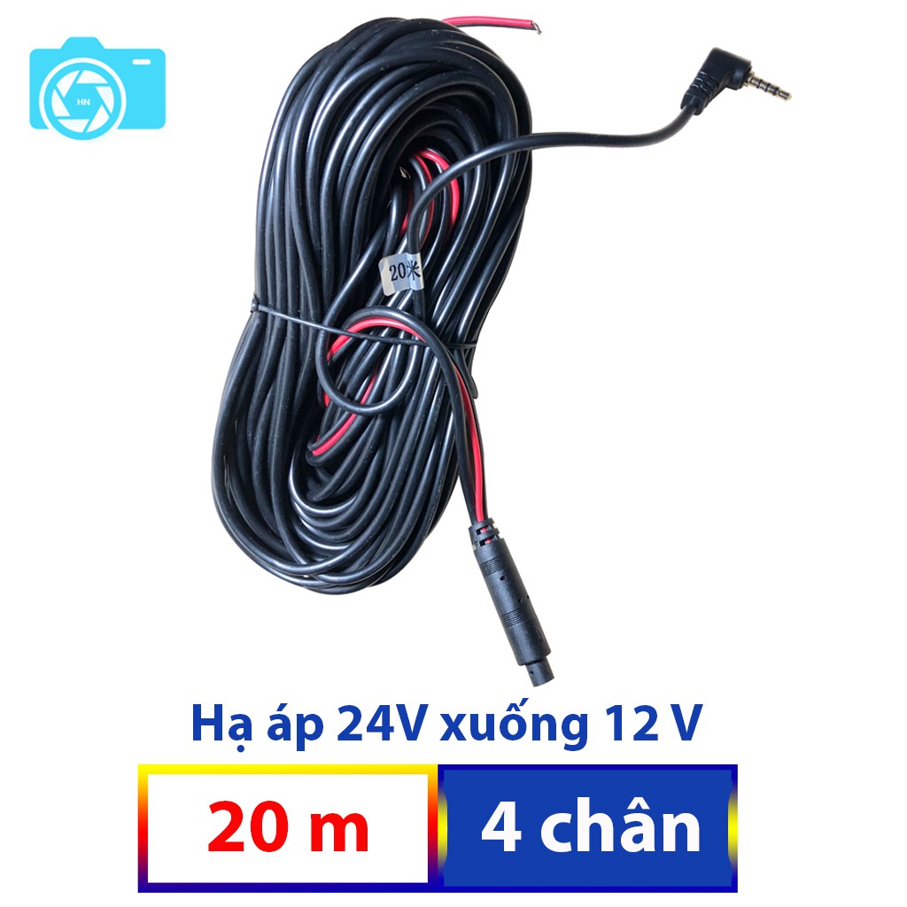 Dây tín hiệu camera lùi, kết nối với camera hành trình, dài 20m, 4 chấu, jack 2.5mm